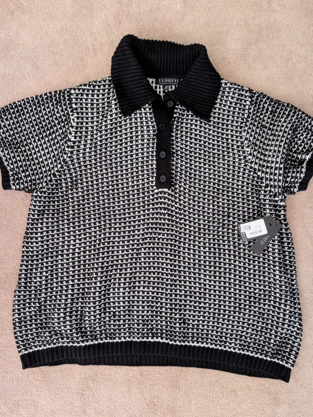 NWT Eloquii Black & White Patterned Knit Polo